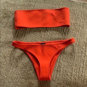 TRIANGL BRIGHT RED BANDEAU NEOPRENE CHEEKY BIKINI